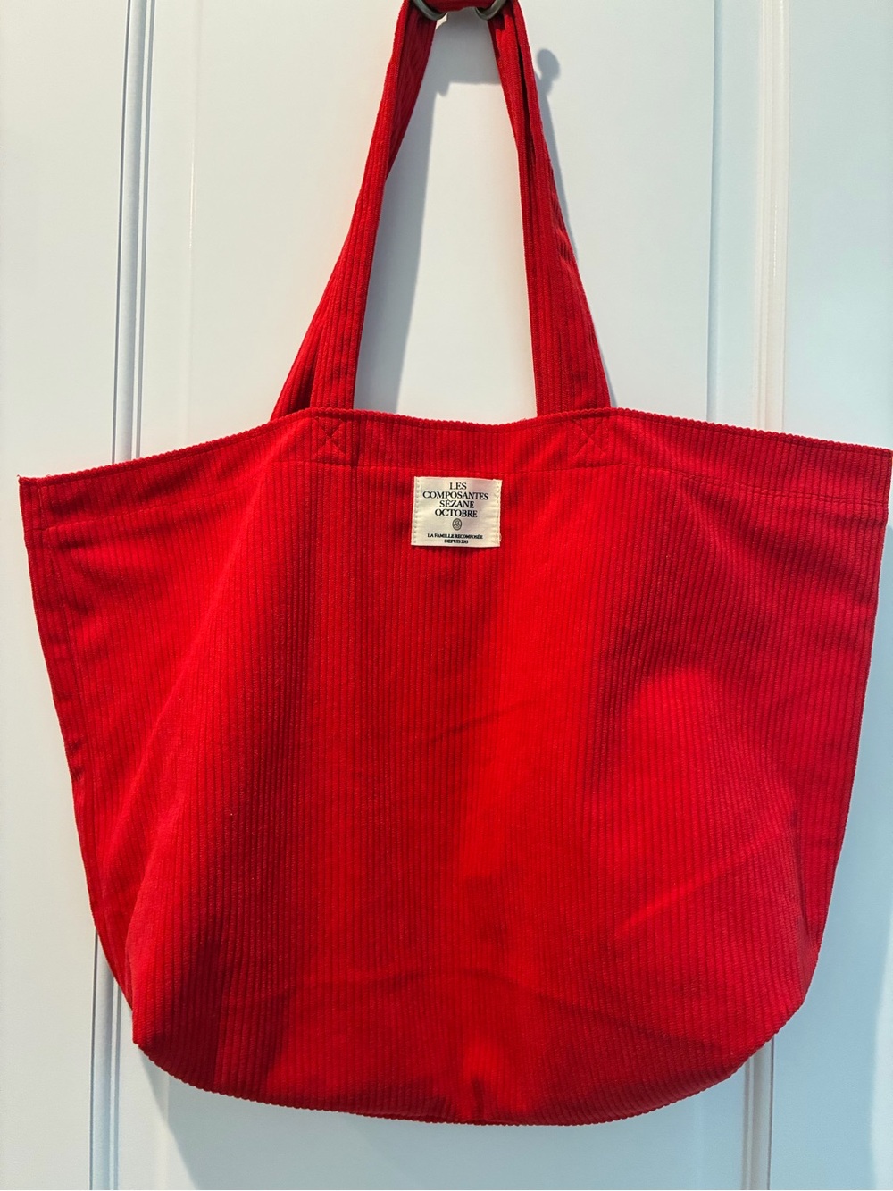 Sezane Red Corduroy Large Tote Bag Les Composantes French Parisian Shopper NWOT